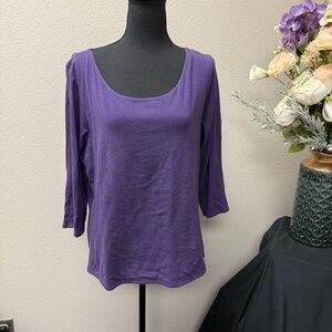 Rebecca Malone Purple 3/4 Sleeve Stretch Scoop Neck L